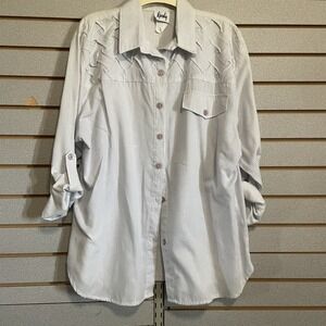 VTG Tapestry Long Sleeve Button Down Shirt Blouse Ladies L Blue White Striped
